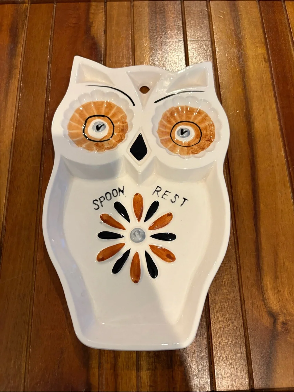 Vintage MCM Hand Painted Ceramic Owl Spoon Rest Japan